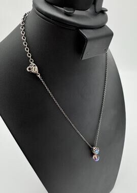 Vintage Christian Dior Silver Tone Aurora Borealis Crystal Drop Necklace